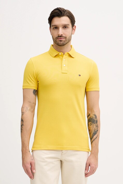 Tommy Hilfiger polo męski kolor żółty gładki MW0MW17771