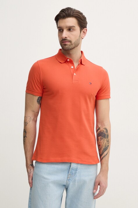 Tommy Hilfiger tricou polo bărbați, culoarea portocaliu, uni, MW0MW17771