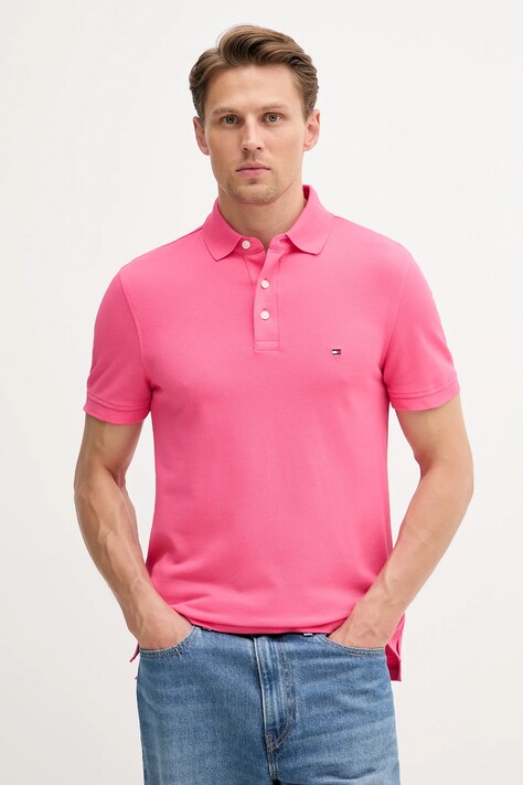 Tommy Hilfiger polo męski kolor różowy gładki MW0MW17771