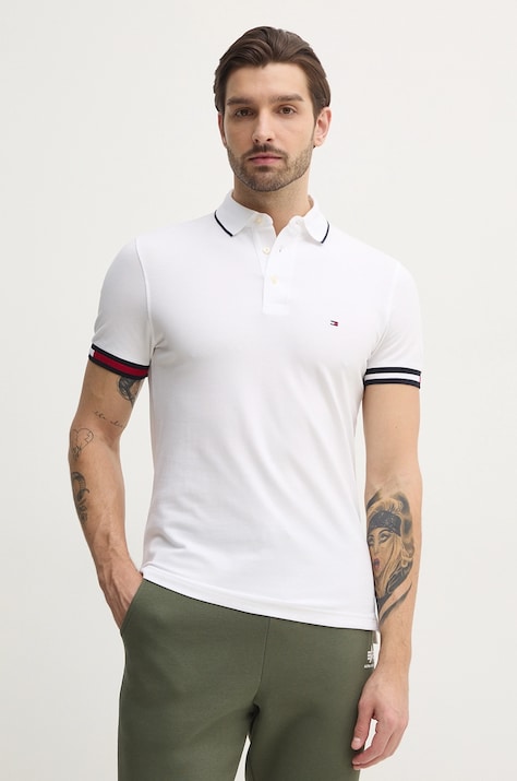 Tommy Hilfiger tricou polo bărbați, culoarea alb, cu imprimeu, MW0MW38458