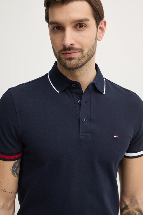 Tommy Hilfiger tricou polo bărbați, culoarea bleumarin, cu imprimeu, MW0MW38458