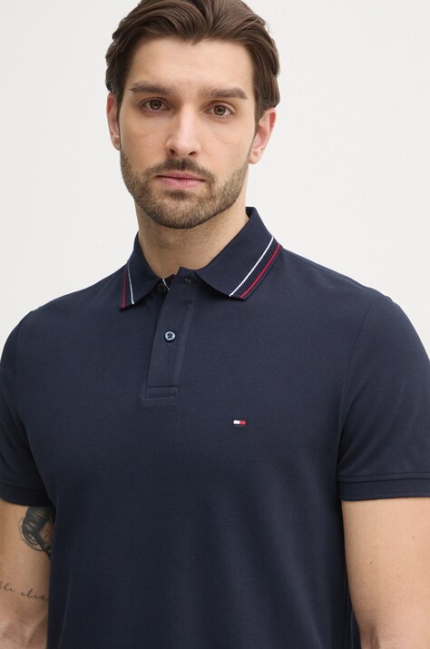 Tommy Hilfiger tricou polo barbati, culoarea albastru marin, neted, MW0MW38459