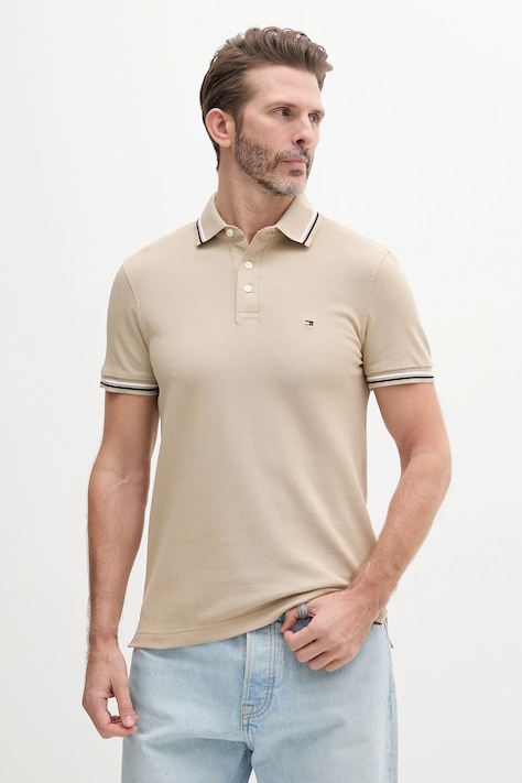 Tommy Hilfiger tricou polo barbati, culoarea bej, neted, MW0MW39993