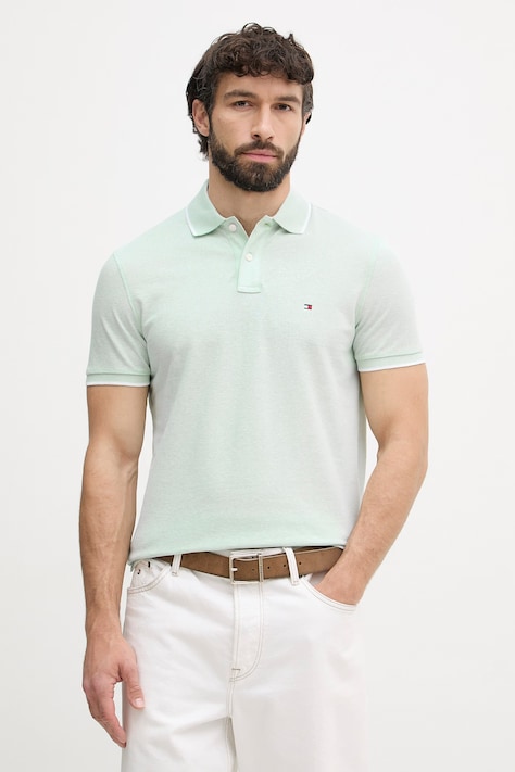 Tommy Hilfiger polo męskie z dodatkiem lnu turkusowe MW0MW33140
