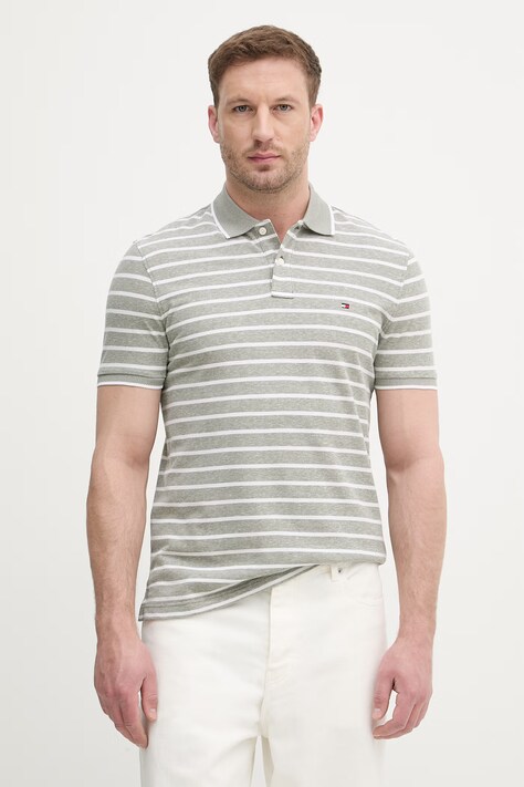 Tommy Hilfiger πόλο ανδρικό με πρόσμιξη λινού πράσινο MW0MW33140