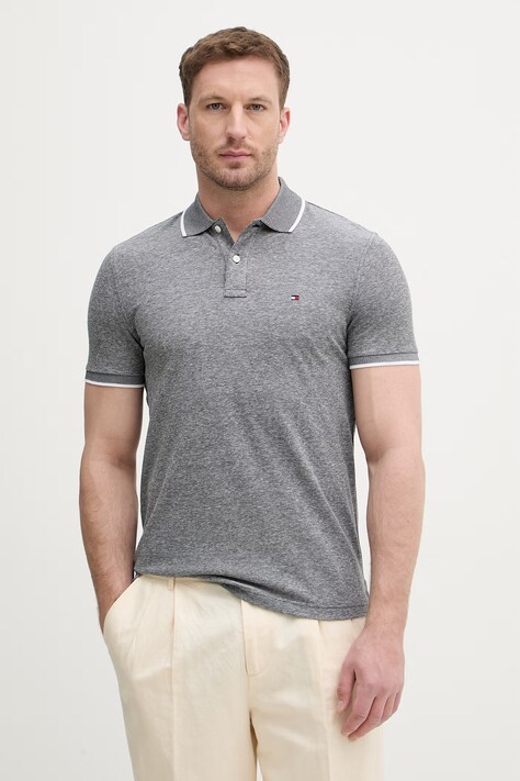 Tommy Hilfiger polo męskie z dodatkiem lnu czarne MW0MW33140