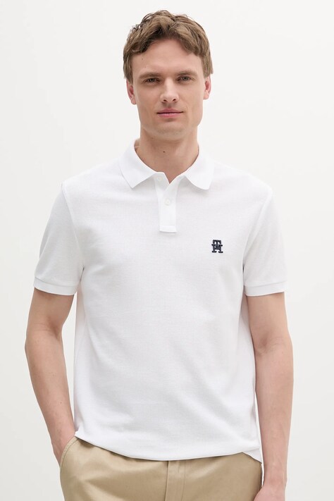 Tommy Hilfiger polo de bumbac bărbați, culoarea alb, cu imprimeu, MW0MW33167
