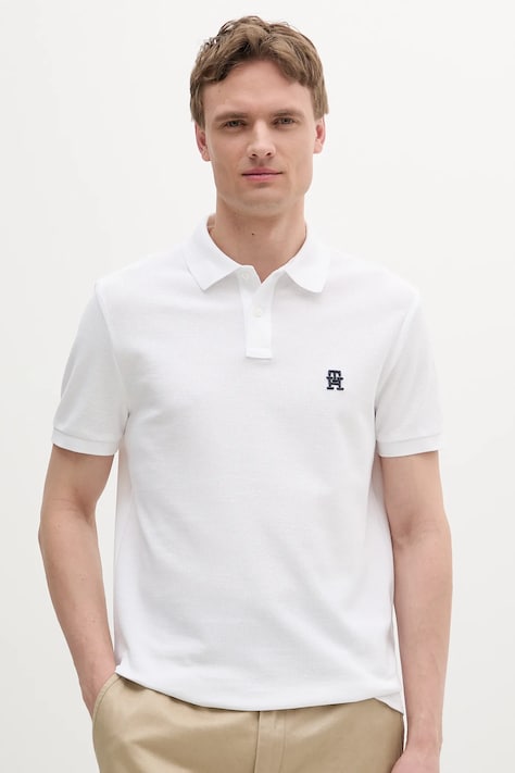 Bavlnené polo tričko Tommy Hilfiger pánske, biela farba, s nášivkou, MW0MW33167