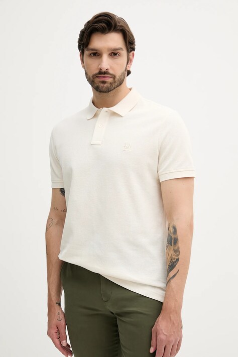 Tommy Hilfiger polo de bumbac culoarea negru, cu imprimeu, MW0MW33167