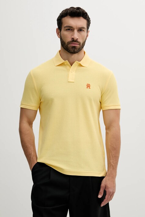 Tommy Hilfiger polo bawełniane męski kolor żółty z aplikacją MW0MW33167