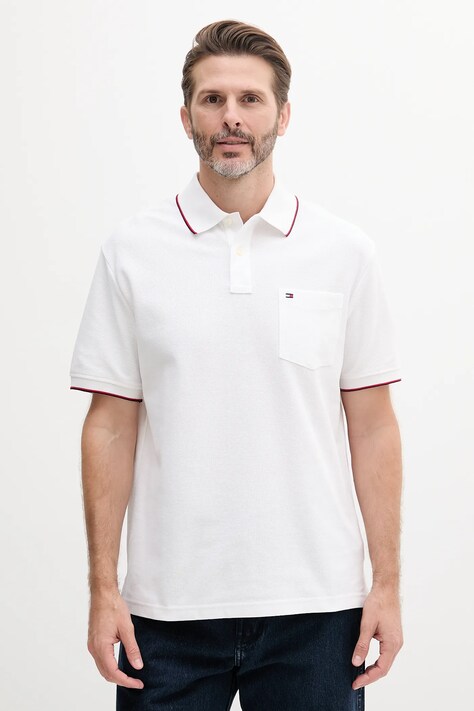 Tommy Hilfiger polo de bumbac bărbați, culoarea alb, uni, MW0MW38457
