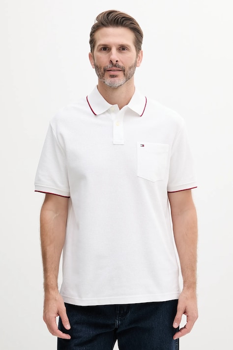 Bavlnené polo tričko Tommy Hilfiger pánske, biela farba, jednofarebné, MW0MW38457