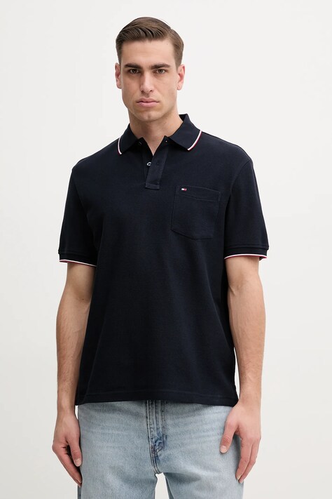 Tommy Hilfiger polo de bumbac bărbați, culoarea albastru marin, uni, MW0MW38457