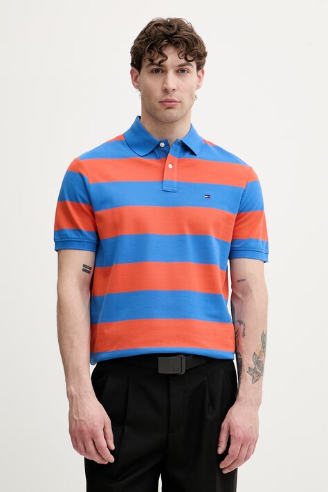 Tommy Hilfiger polo majica moška bombažna z elastanom oranžna MW0MW39045