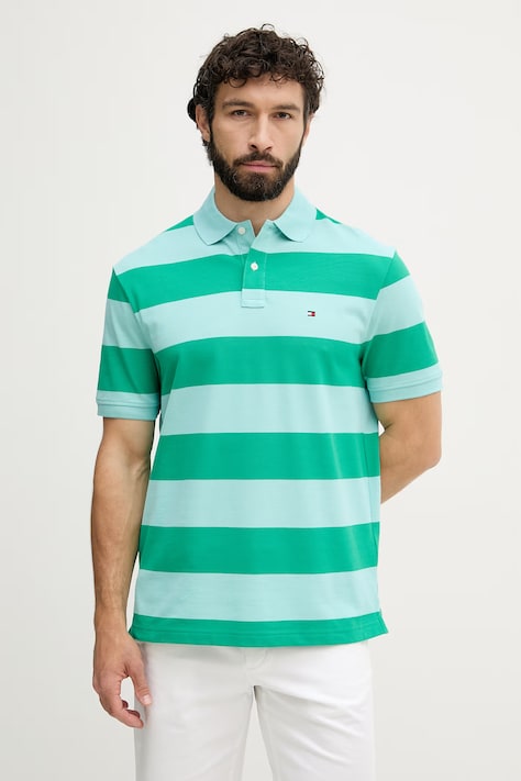 Tommy Hilfiger polo tričko pánske bavlnené s elastanom zelené MW0MW39045