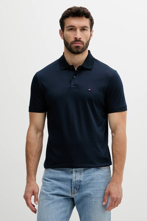 Tommy Hilfiger polo de bumbac culoarea bleumarin, cu imprimeu, MW0MW39234