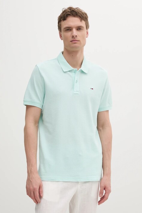 Бавовняне поло Tommy Jeans колір бірюзовий однотонне DM0DM20226