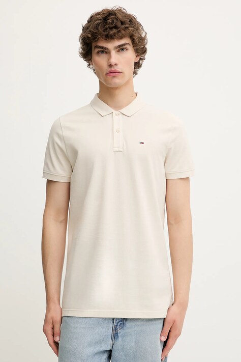 Tommy Jeans polo bawełniane męski kolor beżowy gładki DM0DM20676