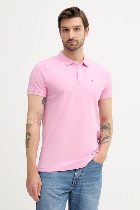 Tommy Jeans polo bawełniane męski kolor różowy gładki DM0DM20676