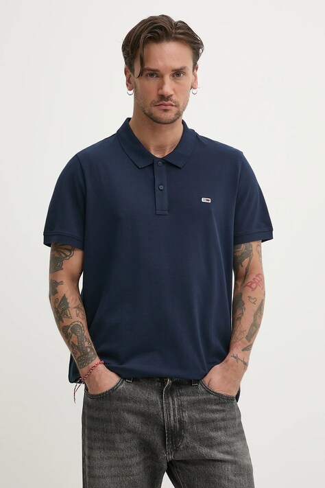 Bavlněné polo tričko Tommy Jeans tmavomodrá barva, DM0DM20676