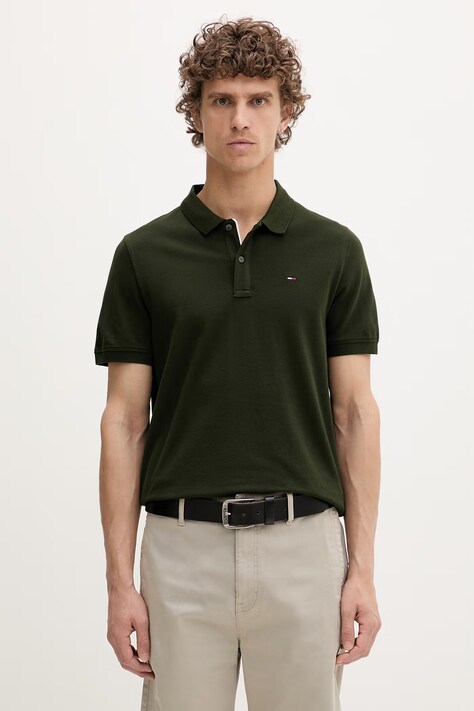 Tommy Jeans polo męskie bawełniane zielone DM0DM20676