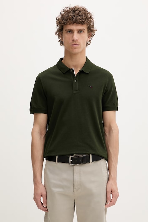 Tommy Jeans πόλο ανδρικό βαμβακερό πράσινο DM0DM20676