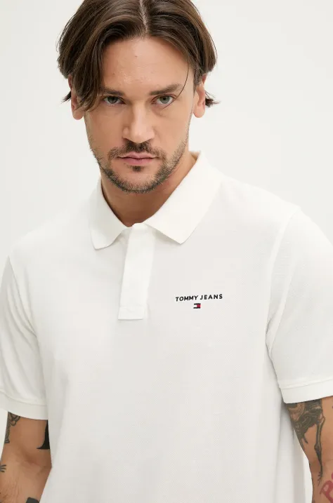 Tommy Jeans polo bawełniane męski kolor biały gładki DM0DM20914