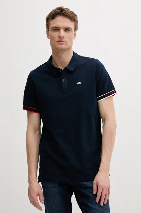 Tommy Jeans polo bawełniane męski kolor granatowy gładki DM0DM21306