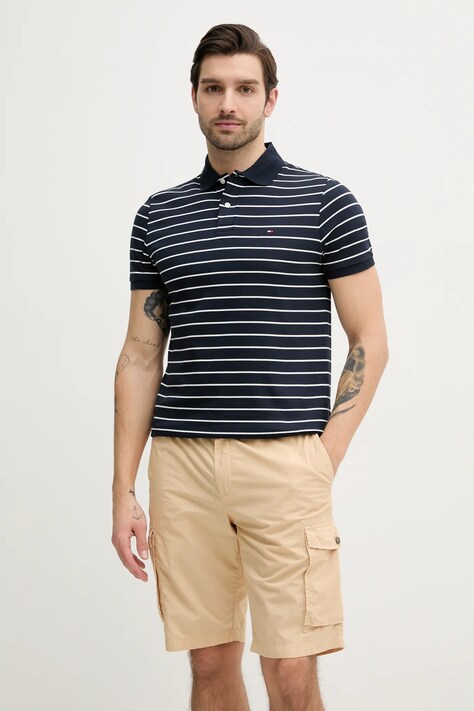 Tommy Hilfiger polo de bumbac barbati, culoarea albastru marin, neted, MW0MW39994