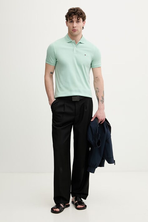 Tommy Hilfiger polo męskie bawełniane turkusowe MW0MW39994
