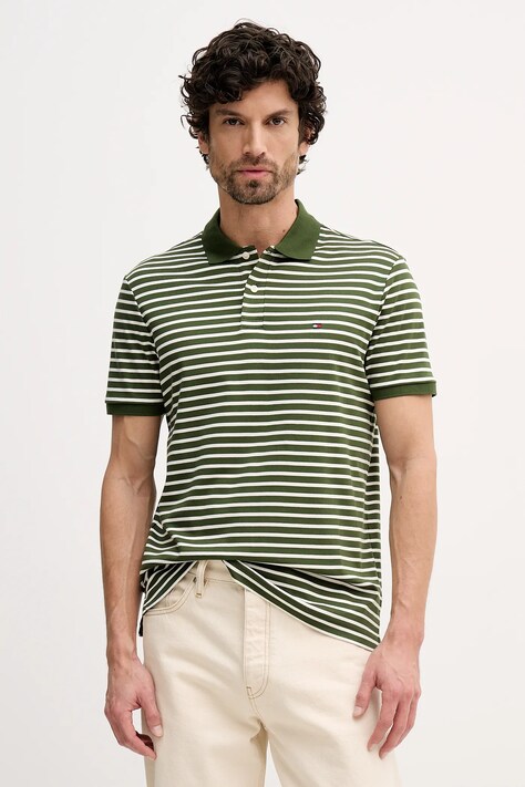 Tommy Hilfiger polo bawełniane męski kolor zielony gładki MW0MW39994