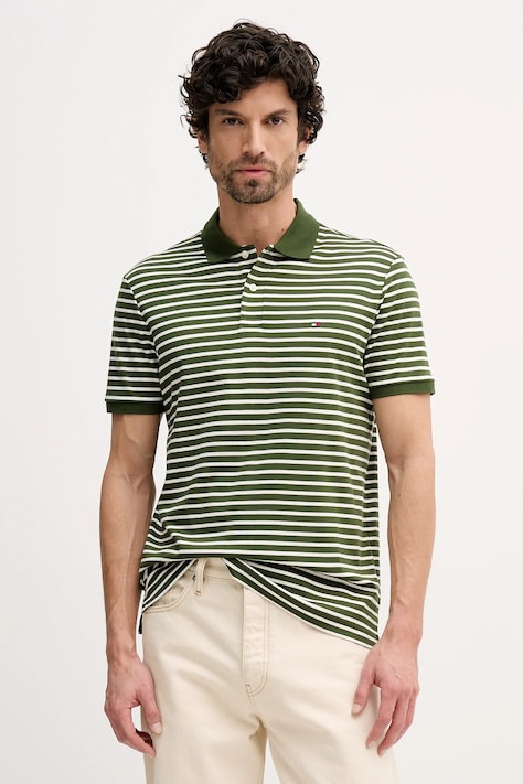 Tommy Hilfiger polo bawełniane męski kolor zielony gładki MW0MW39994
