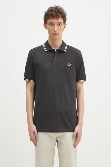 Fred Perry cotton polo shirt gray color with an application M3600.V56