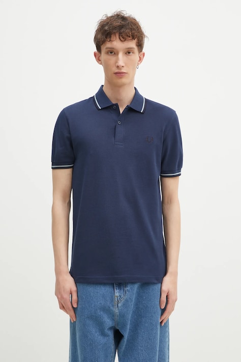 Fred Perry cotton polo shirt navy blue color with an application M3600.Y21