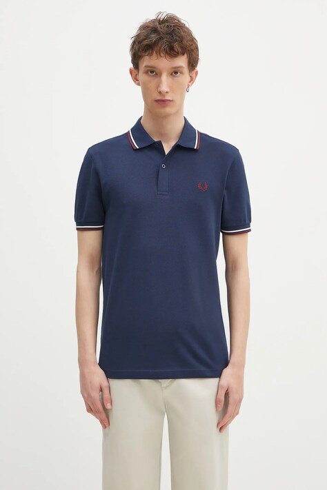 Bavlněné polo tričko Fred Perry tmavomodrá barva, s aplikací, M3600.Y29