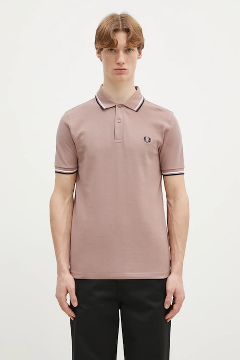 Fred Perry cotton polo shirt men’s pink color with an application M3600.Y34