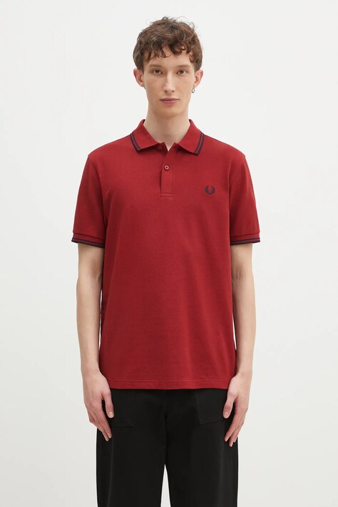Бавовняне поло Fred Perry колір бордовий з аплікацією M3600.Y35