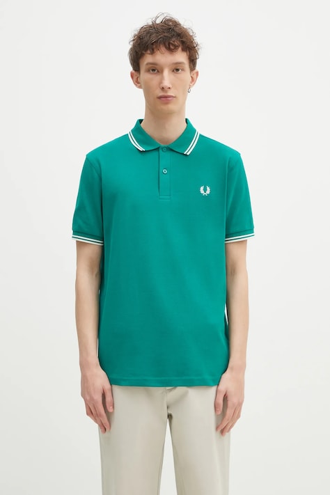 Fred Perry cotton polo shirt green color with an application M3600.Y37