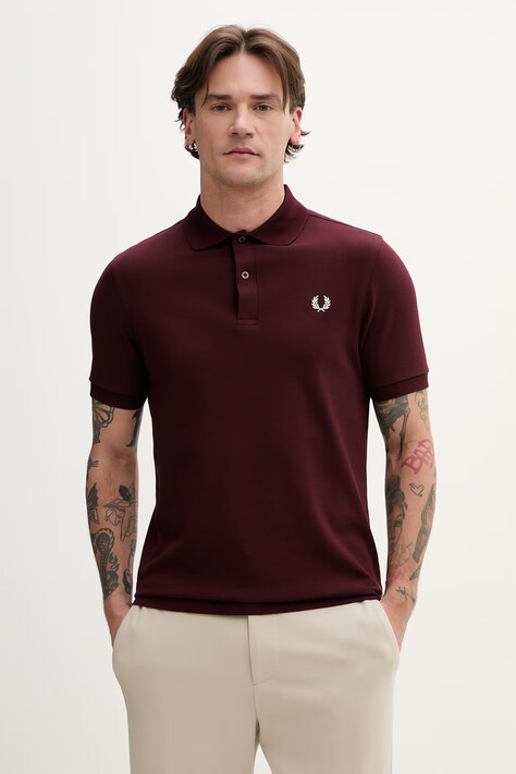 Fred Perry polo bawełniane kolor bordowy z aplikacją M6000.597