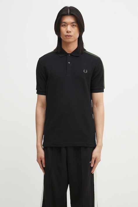 Памучна тениска с яка Fred Perry в черно с изчистен дизайн M9890.102