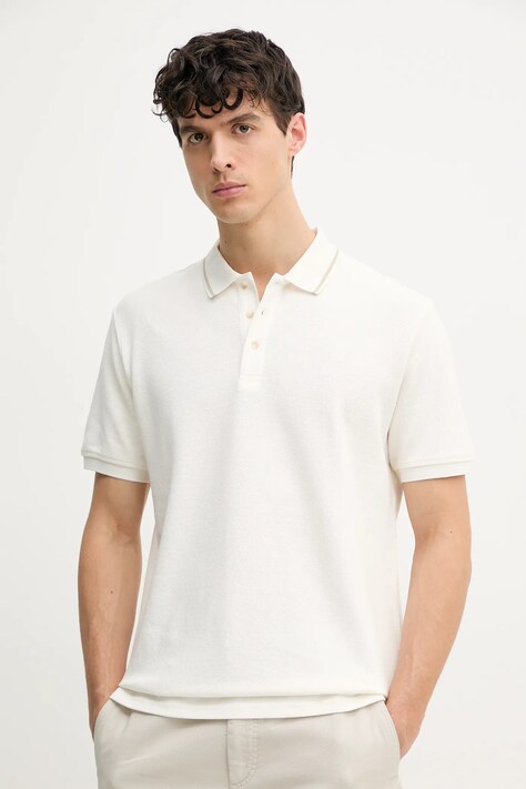 Marciano Guess polo z domieszką lnu męski kolor beżowy gładki 5GHP08 6322A