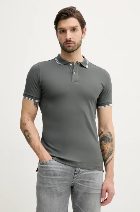 Geox tricou polo barbati, culoarea gri, neted, M5510R T3236