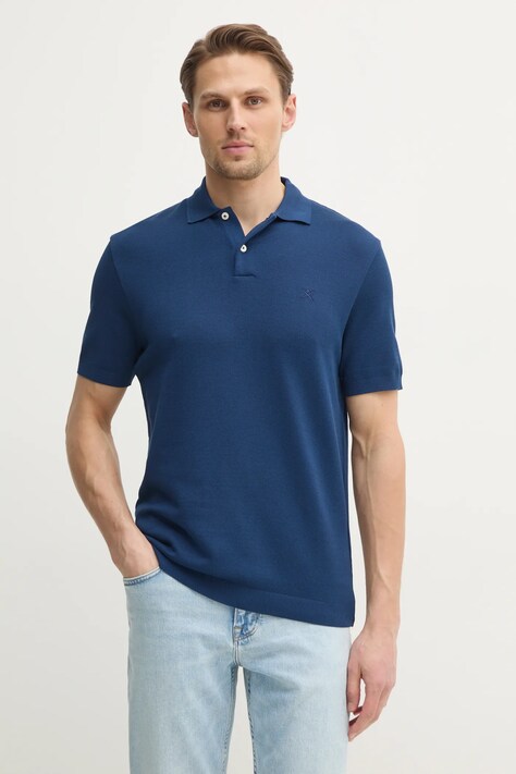 Hackett London pamut póló sötétkék, férfi, sima, HM563450