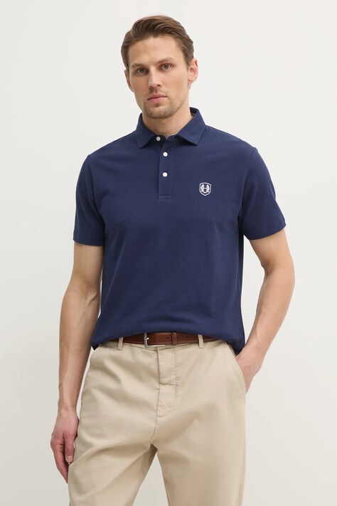 Hackett London pamut póló sötétkék, férfi, sima, HM563413
