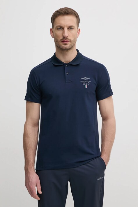 Aeronautica Militare tricou polo barbati, culoarea albastru marin, cu imprimeu, PO1845J674
