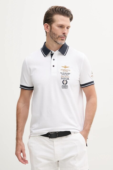 Aeronautica Militare tricou polo bărbați, culoarea bej, cu imprimeu, PO1853P191