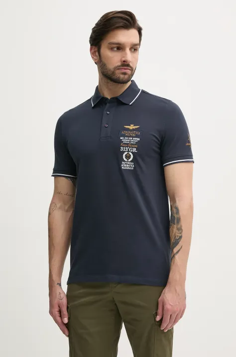 Polo majica Aeronautica Militare za muškarce, boja: tamno plava, s aplikacijom, PO1853P191