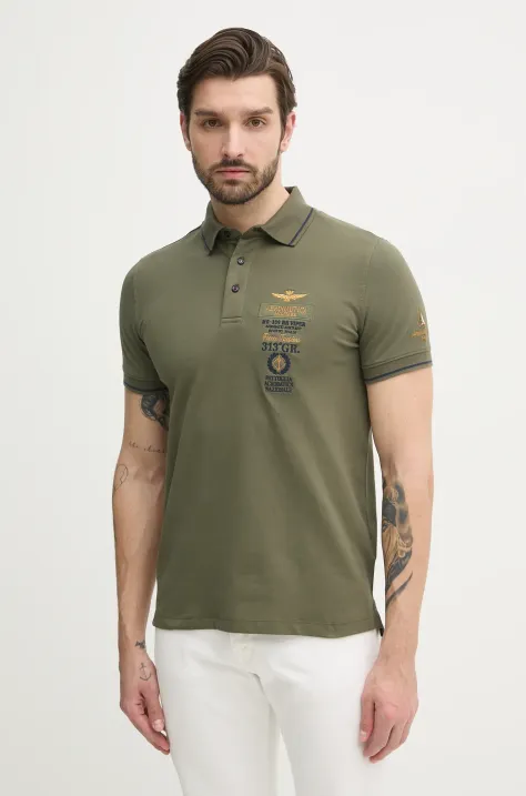 Polo tričko Aeronautica Militare pánske, zelená farba, s nášivkou, PO1853P191