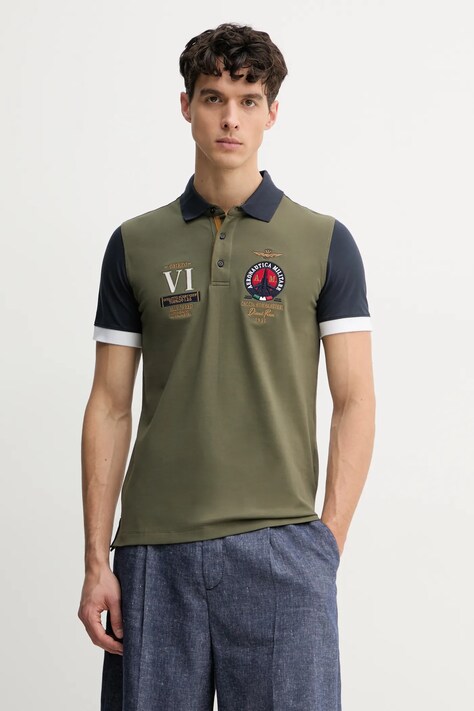 Поло Aeronautica Militare чоловіче колір зелений з аплікацією PO1856P191