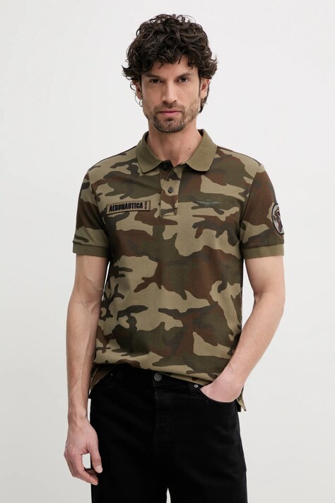 Bavlněné polo tričko Aeronautica Militare zelená barva, PO1861P346